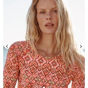 Garnet Hill  Crewneck Sun Shirt Vibrant Geometric Print swim Top Size: M